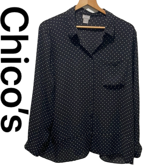 Chico's Tops - Chico's womens black with dots long sleeve blouse size 3 GUC